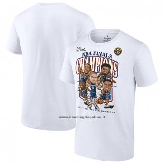 Maglia Manica Corta Denver Nuggets 2023 NBA Finals Champions Windmill team Caricature Bianco